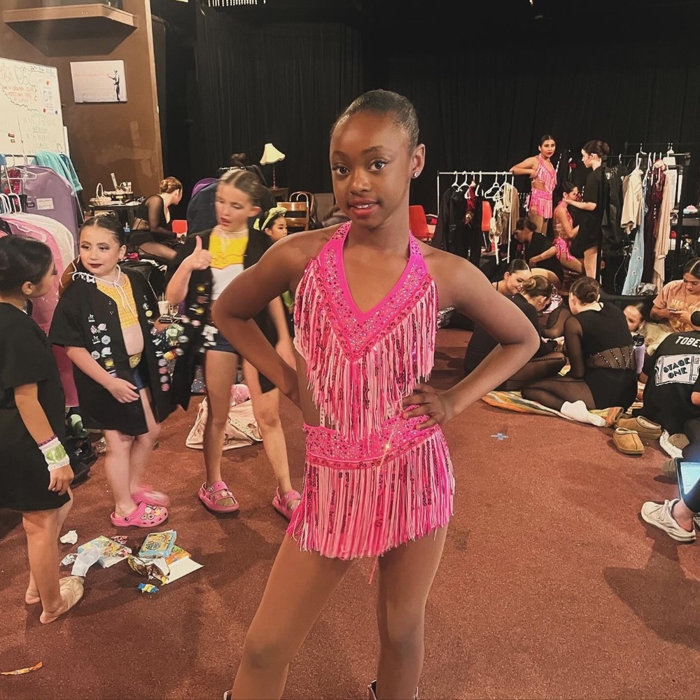 Pink fringe  dance costume